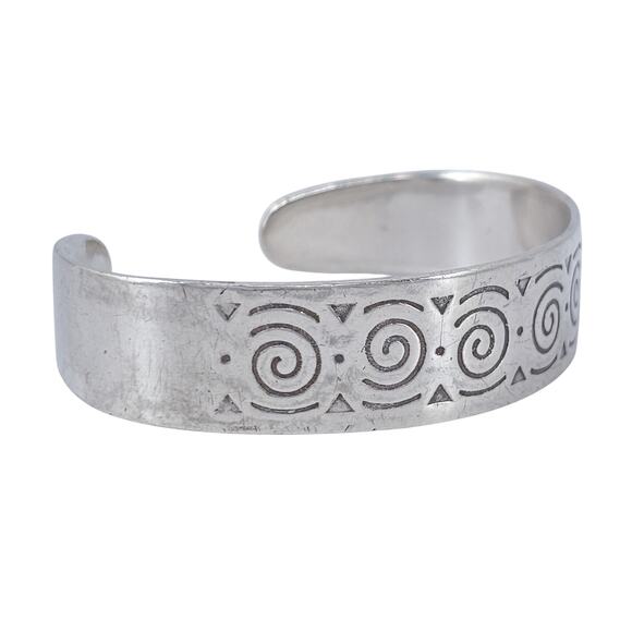 Boma Etched Pattern Cuff Bracelet | Spiral Design | Sterling Silver 925 | 6.5" - Picture 3 of 9